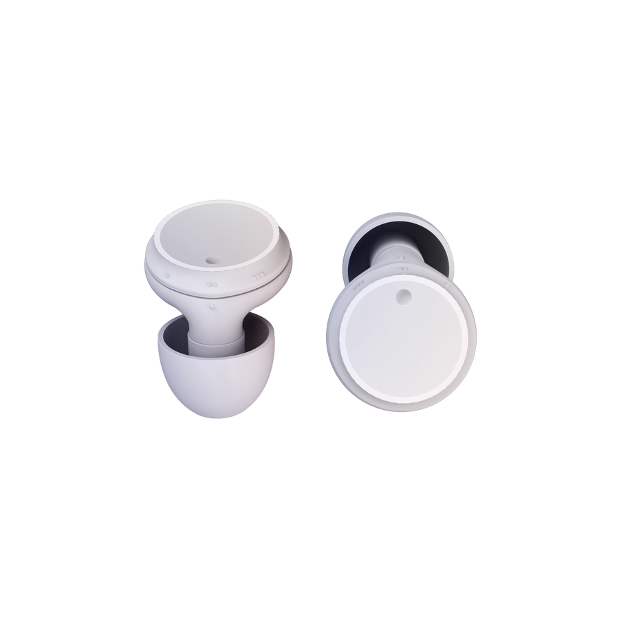 earbit One adjustable earplugs in White on purple gradient